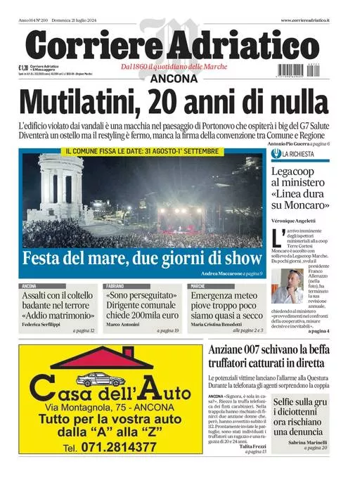 Prima-pagina-corriere adriatico-edizione-di-oggi-21-07-2024